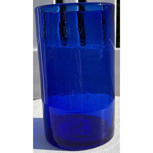 Vintage Cobalt Blue Blown Glass Tumbler/Flower Vase Highball Barware - Picture 3 of 10